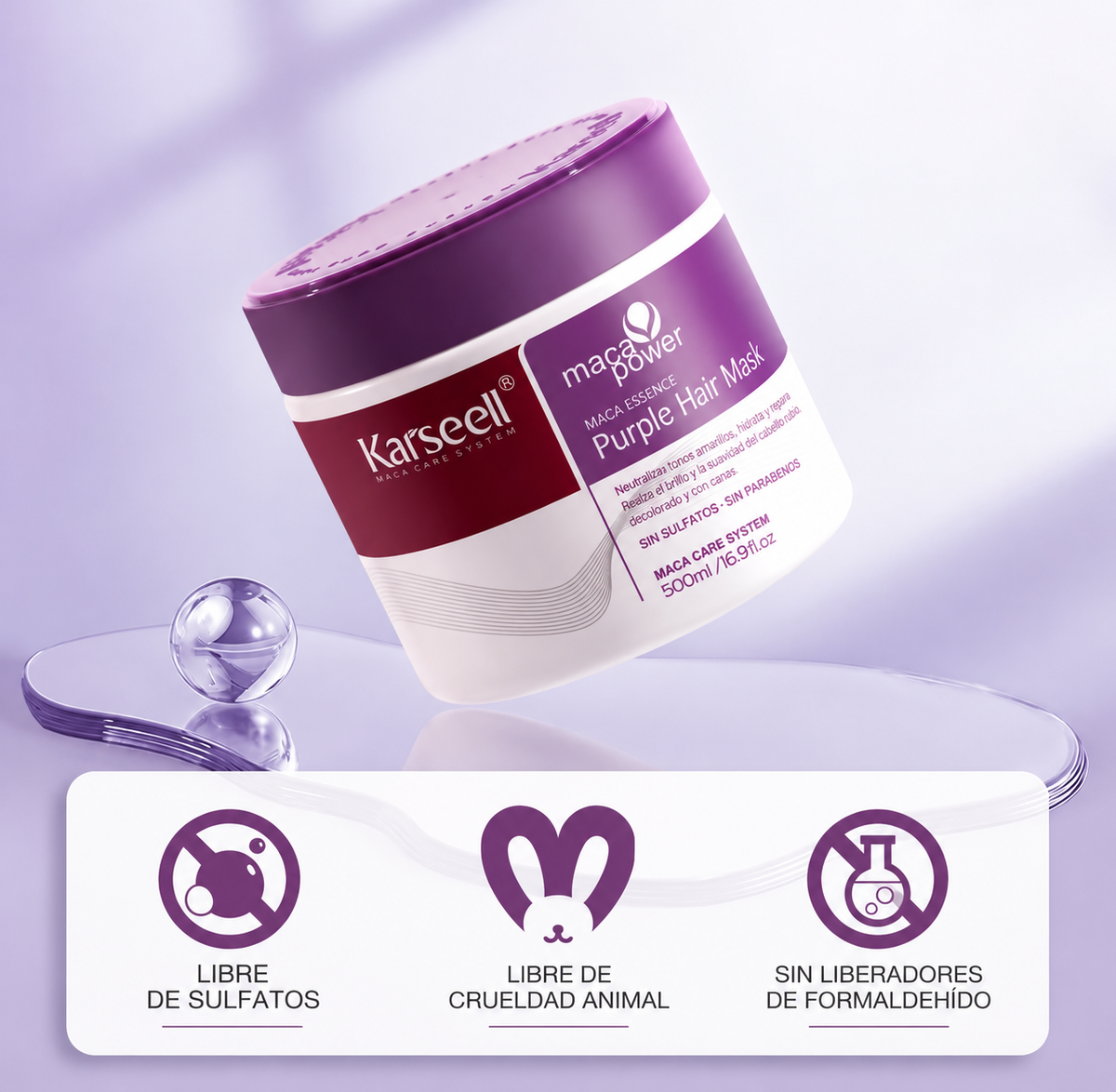 MÁSCARA MORADA TONALIZADORA KARSEELL PARA RUBIOS Y CABELLOS SILVER 500 ML
