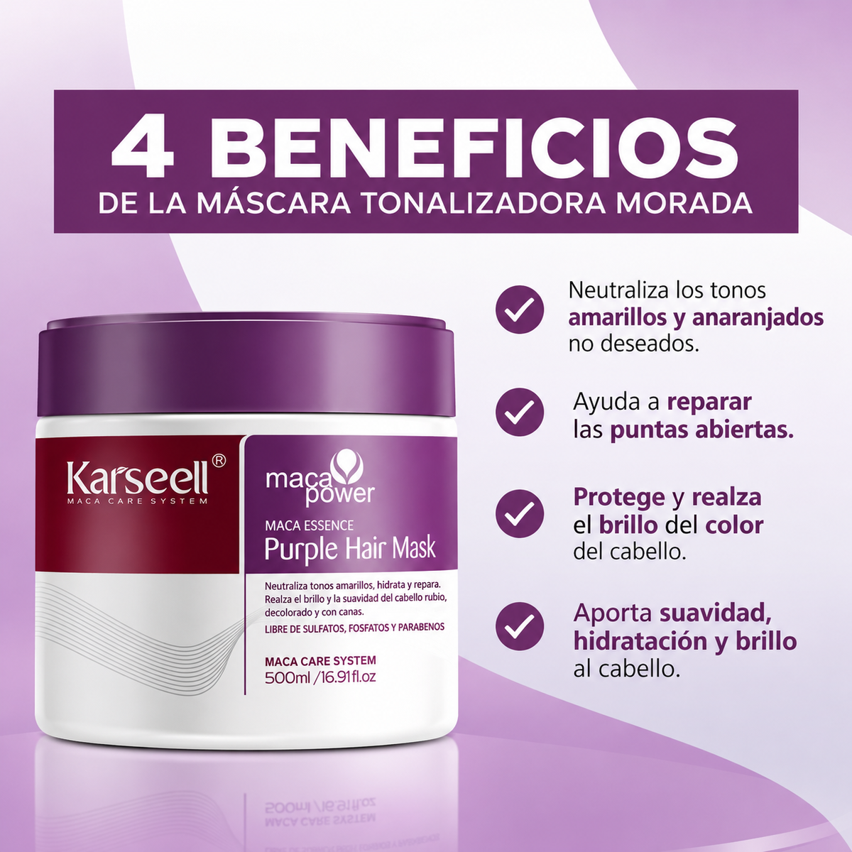 MÁSCARA MORADA TONALIZADORA KARSEELL PARA RUBIOS Y CABELLOS SILVER 500 ML